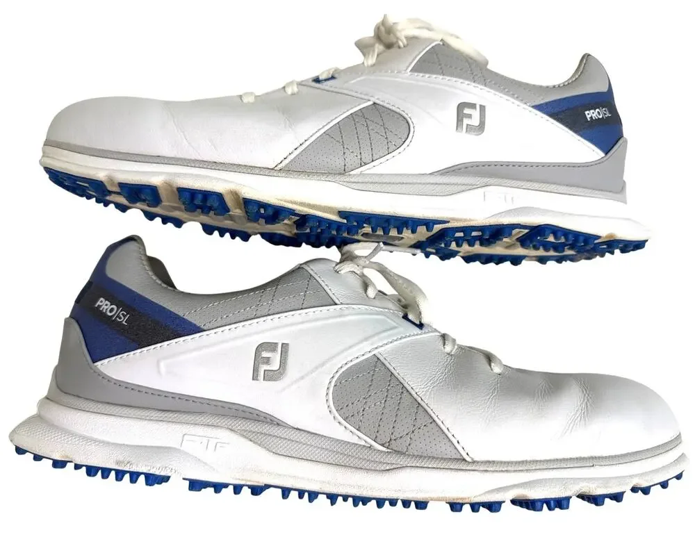 FootJoy Pro SL Golf Shoes White Blue Spikeless Waterproof Men's 10.5 Medium
